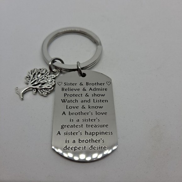 Brother Or Sister Family Tree Keychain Gift Keyring Metal dogtag - Picture 3 of 6